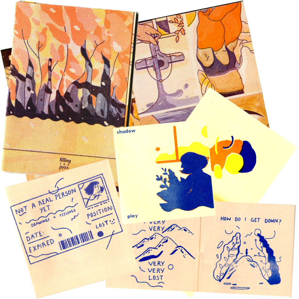 ✎ Per-zines on Mental Health: Not A Real Person Yet, Shadow Play, Filling The Void